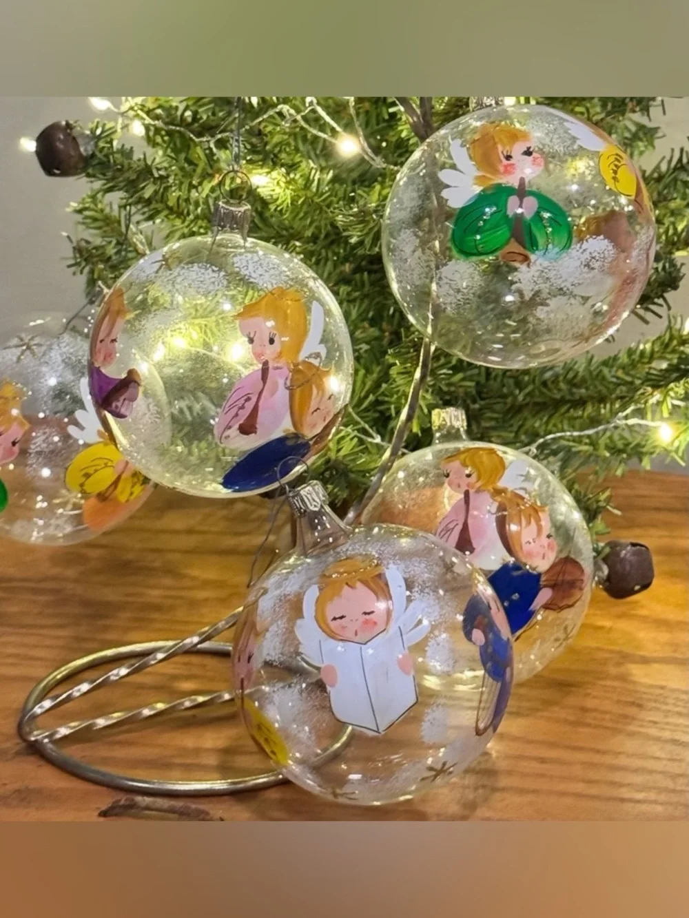 Vintage Hand-Painted Glass Angel Musician Christmas Ornaments – Set of 6